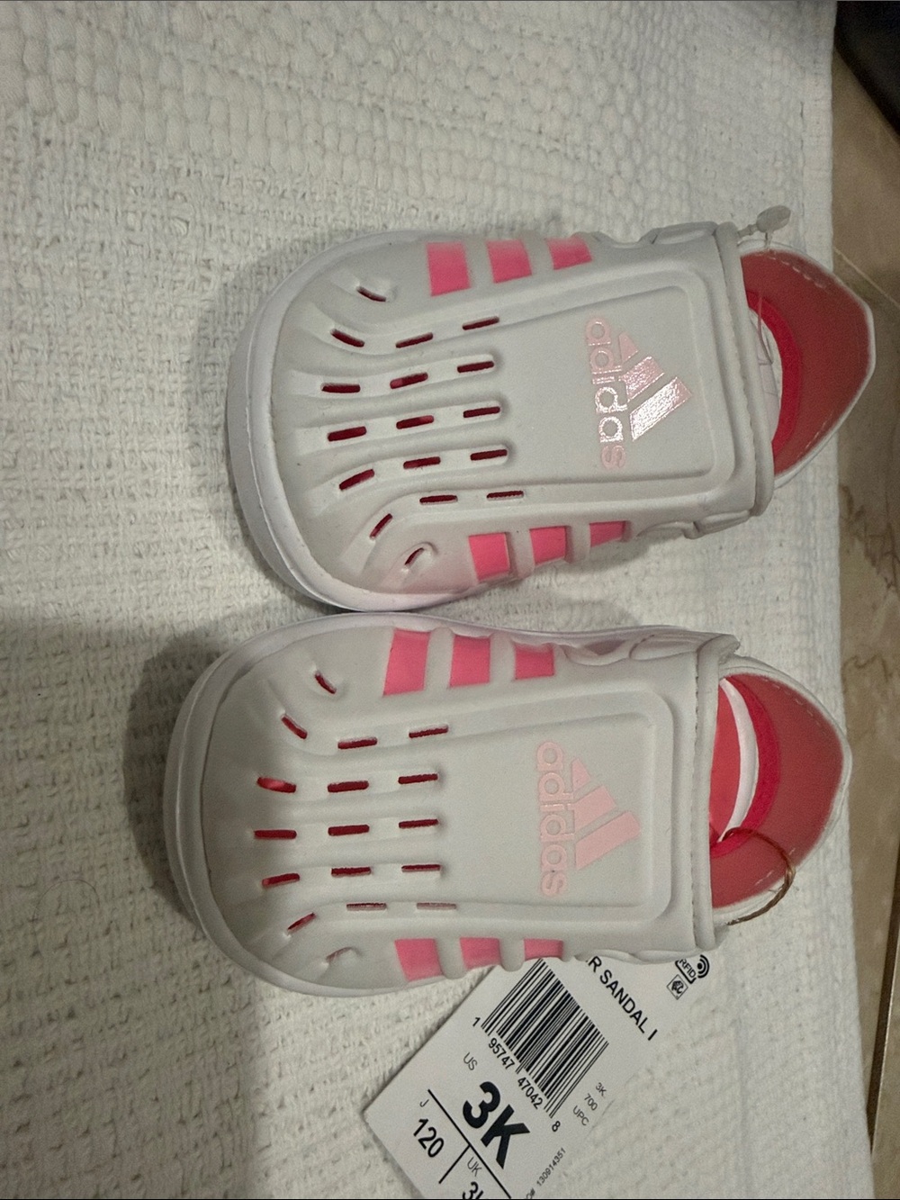 adidas Kids White and Pink Slip-On Sandals